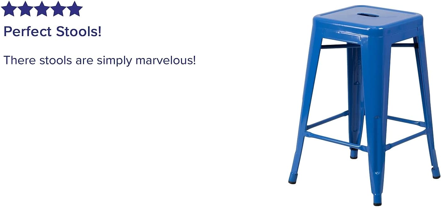24 High Backless Blue Metal Counter Height Stool with Square Wood Seat
