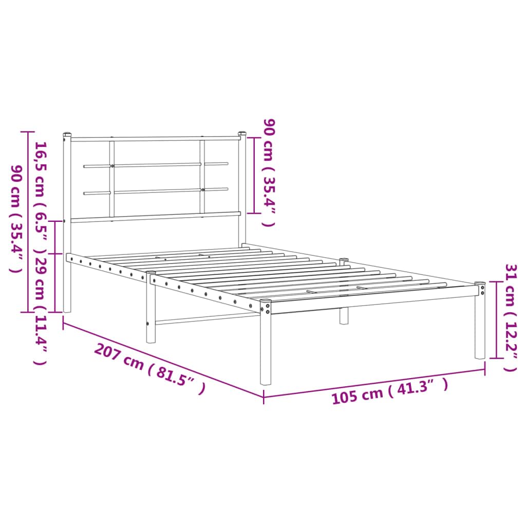 vidaXL Black Metal Bed Frame-Single 39.4"x78.7" with Headboard and Storage Space - Durable Steel Construction - Elegant Bedroom Furniture