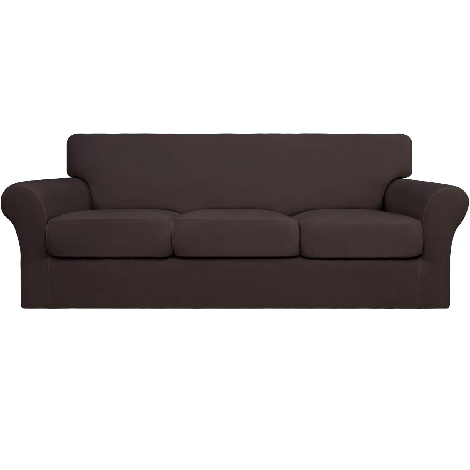 Easy-Going 4 Pieces Stretch Soft Couch Cover For Dogs - Washable Sofa Slipcover For 3 Separate Cushion Couch - Elastic Furniture Protector For Pets, Kids (Sofa, Chocolate)