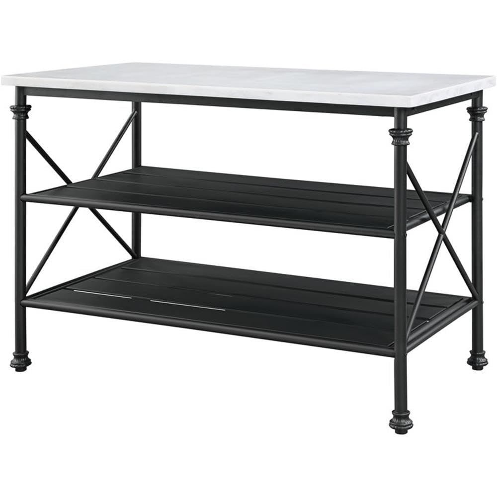Acme Brahm Artificial Stone Top Metal Kitchen Island In White And Gray