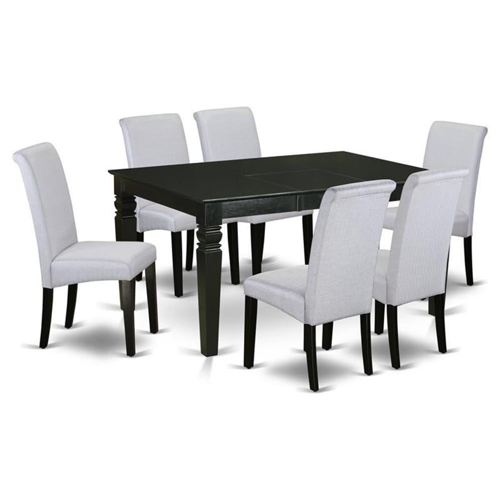 East West Furniture Weba7-Blk-05 7 Piece Dinette Set Consist Of A Rectangle Dining Room Table With Butterfly Leaf And 6 Grey Linen Fabric Upholstered Chairs, 42X60 Inch, Black
