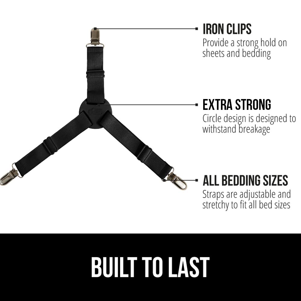 Gorilla Grip Bed Sheet Straps, Adjustable Elastic Fasteners With Metal Clips, Keep In Place Fitted Bedding Holder, Easy Install