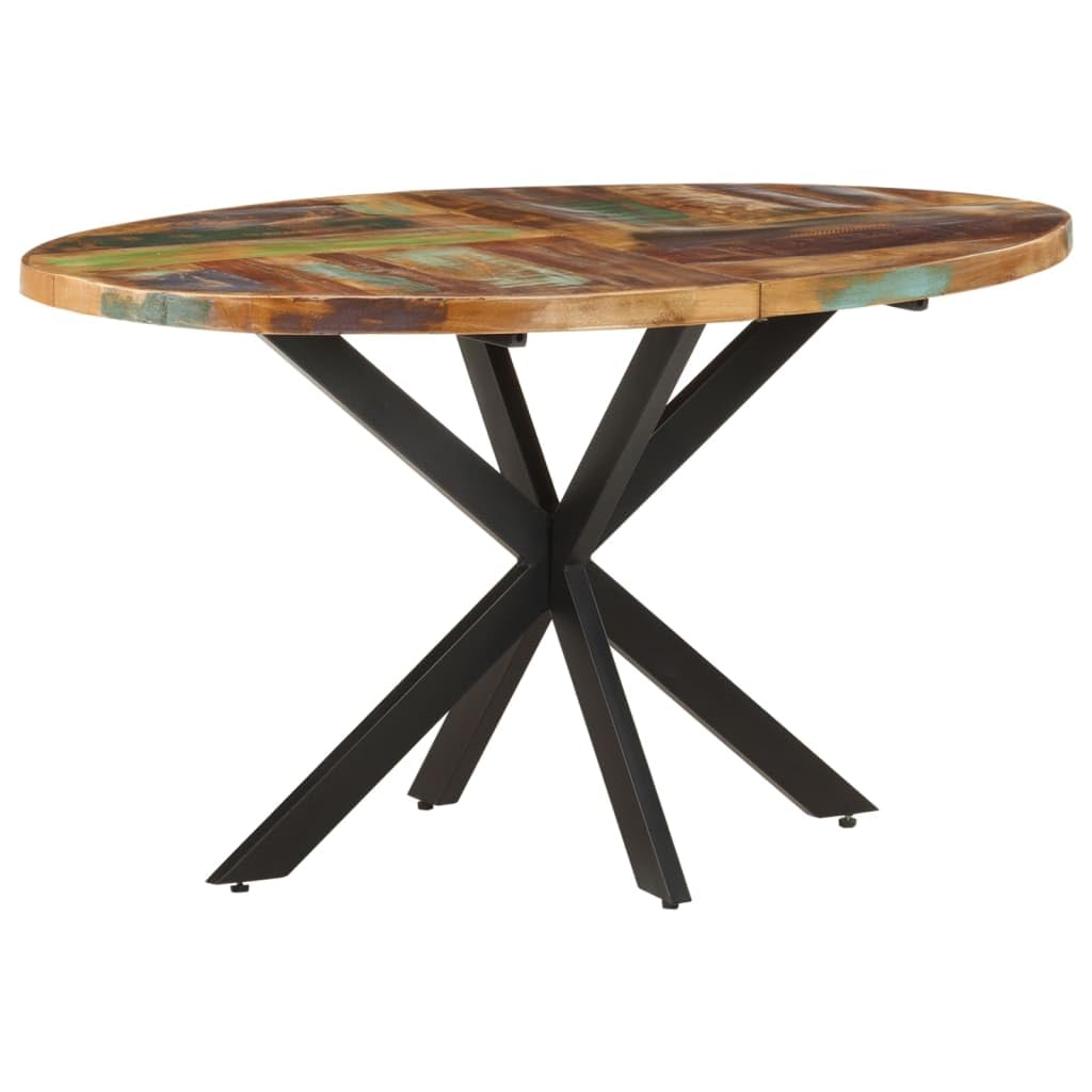 vidaXL Rectangular Dining Table in Solid Reclaimed Wood with Powder-Coated Steel Support - Handcrafted Design - Distinctive Wood Grains - Indoor Use
