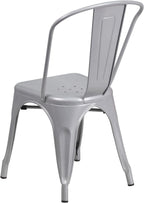 Commercial Grade 31.5 Square Silver Metal Indoor-Outdoor Table Set with 4 Stack Chairs