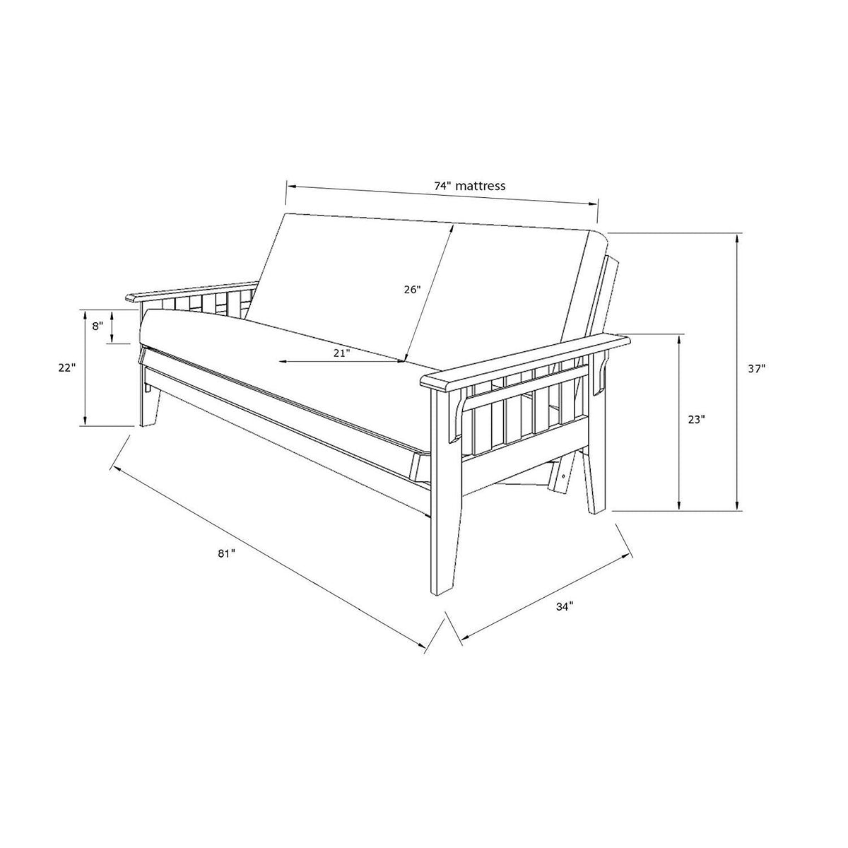 Kodiak Furniture Tucson Full Size Futon Set in Rustic Walnut Finish, Suede Gray