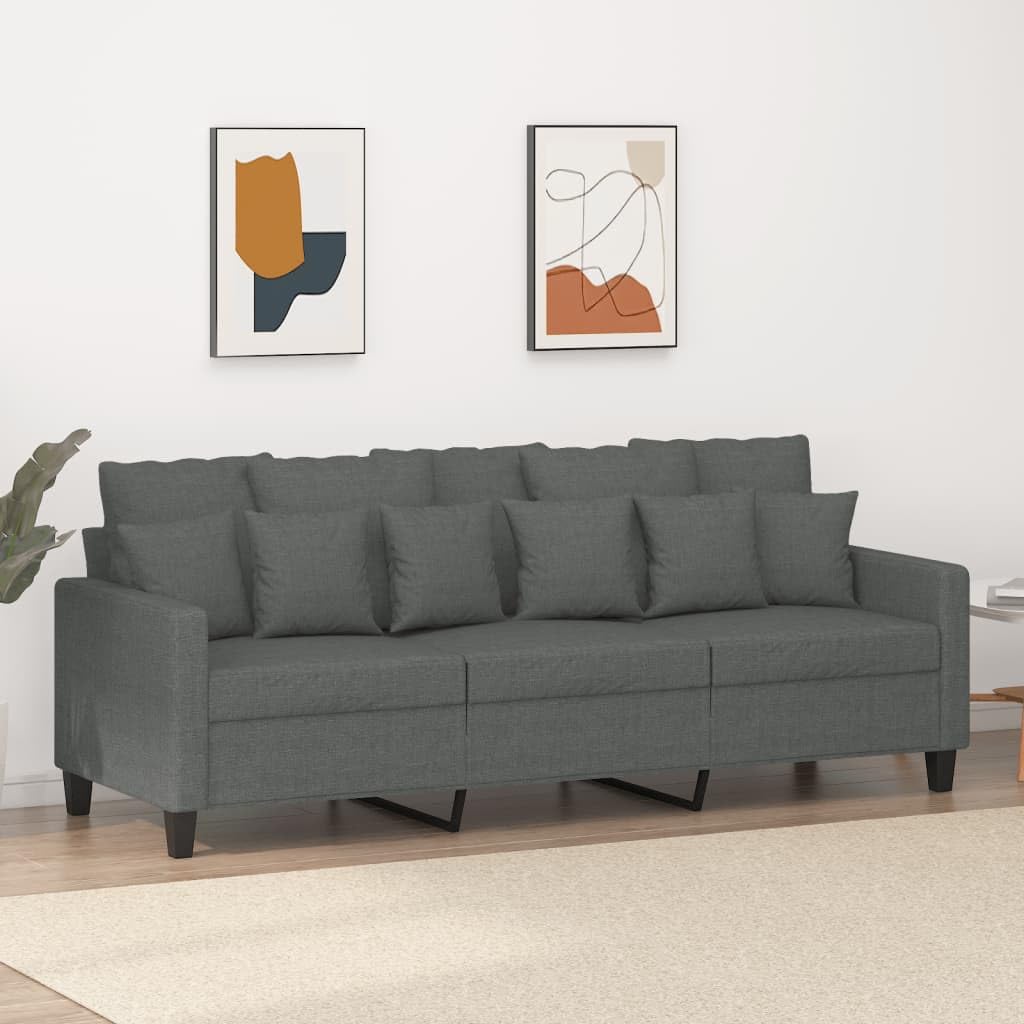 vidaXL 3-Seater Sofa with Durable Fabric Upholstery and Sturdy Metal Frame - Comfortable Contemporary Indoor Seating Experience - Dark Grey