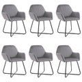 vidaXL Dining Chairs 6 Pcs, Accent Arm Chair with Metal Legs, Upholstered Dining Room Chair for Living Room, Modern Style, Gray Velvet