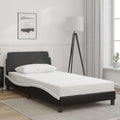 vidaXL Single Bed Frame with Headboard - Black/White, Faux Leather, Plywood Slats, 39.4"x74.8" Mattress Size, Modern Design