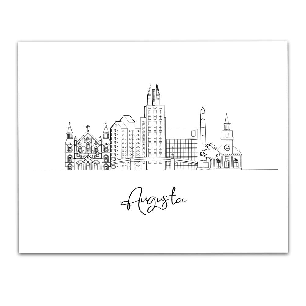 Augusta, Georgia State City Skyline Landscape - United States of America Travel Adventures & Vacation Cityscape Wall Art Decor- 