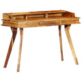 vidaXL Solid Wood Writing Desk - Retro Style, Spacious Surface, Storage Compartments and Drawer, Polished and Lacquered