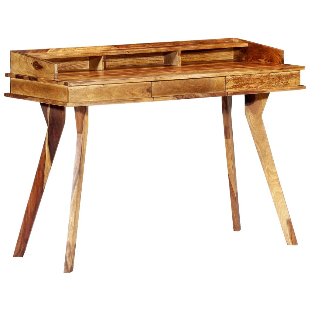 vidaXL Solid Wood Writing Desk - Retro Style, Spacious Surface, Storage Compartments and Drawer, Polished and Lacquered