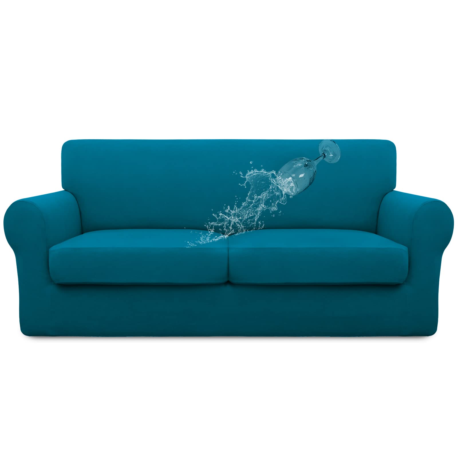 Easy-Going 100% Dual Waterproof Oversized Loveseat Cover Stretch Soft Couch Cover For Dogs, Sofa Slipcover For 2 Separate Cushion Couch Leakproof Furniture Protector Peacock Blue