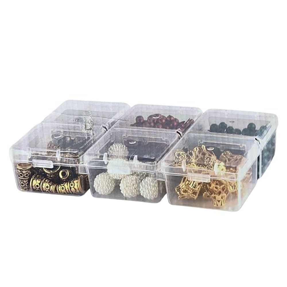 Alokaa 6 in 1 Plastic Storage Boxes with 6 Lids, Transparent Square Organizer for Multipurpose Use, 23.5 x 12.5 x 4 cm, Pack of 
