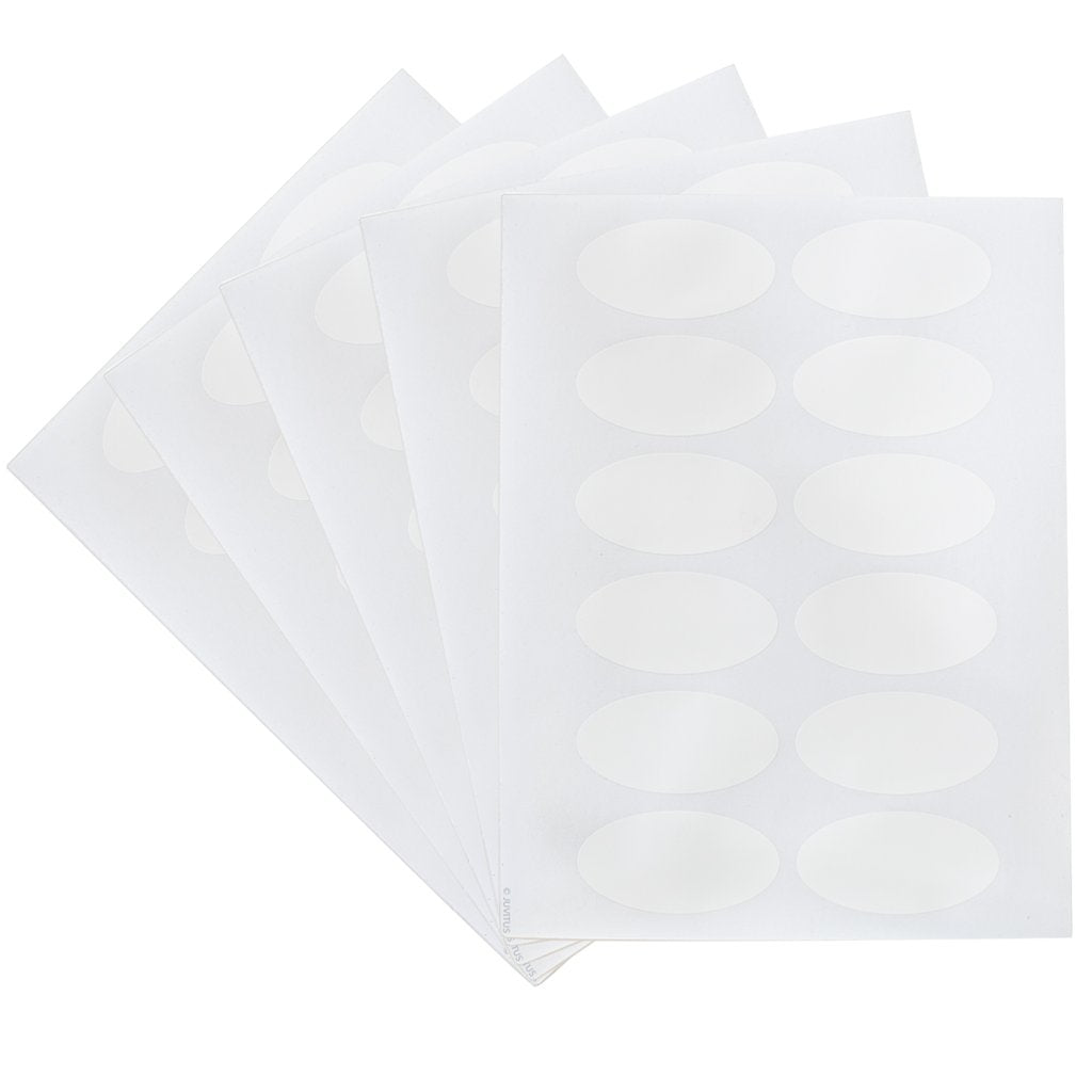 White Oval Waterproof Essential Oil Labels For Bottles & Jars - 3.0' X 1.5' Oval, 5 Sheets, 60 Labels