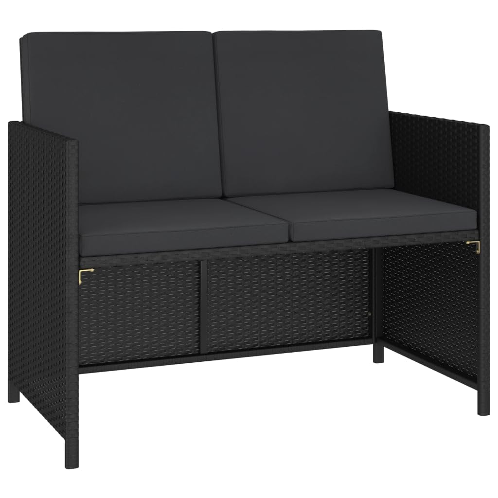 6 Piece Patio Dining Set with Cushions Poly Rattan Black