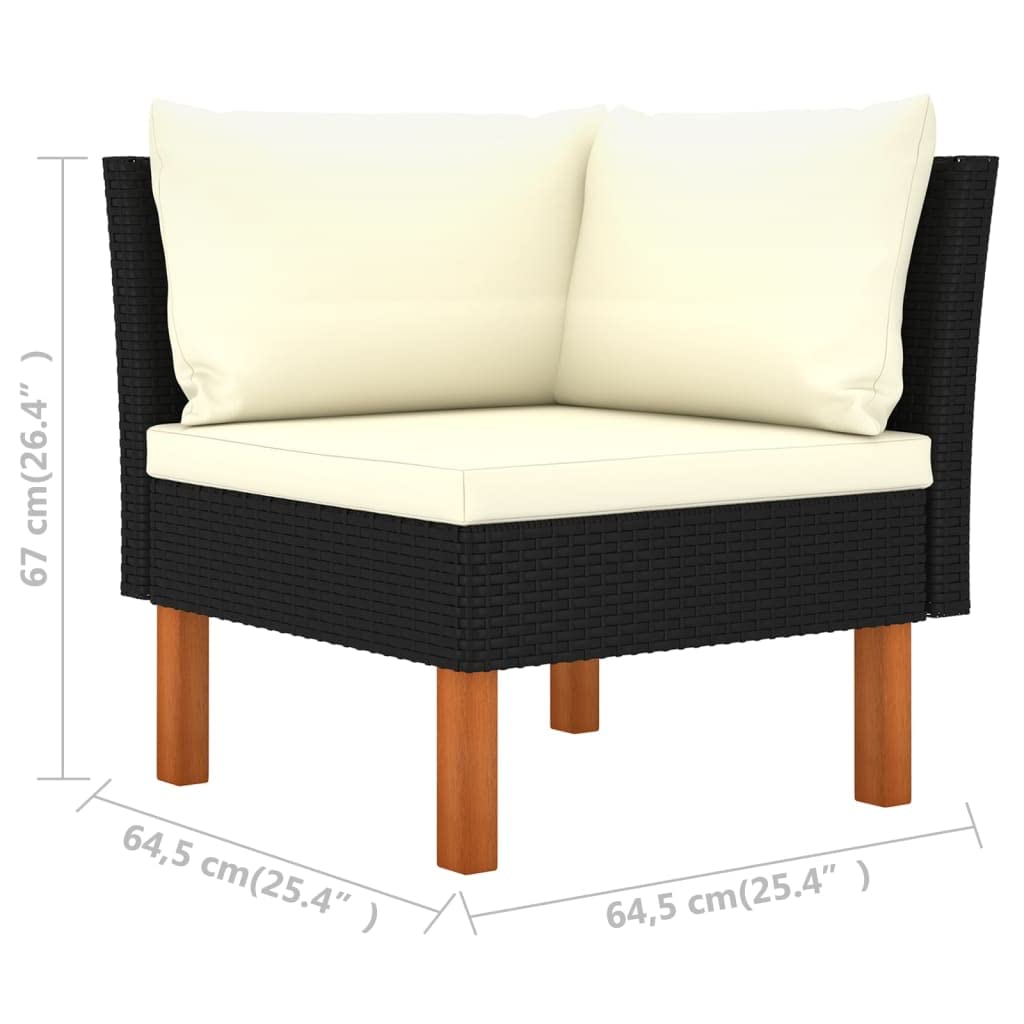 vidaXL 6-Piece Black Patio Lounge Set with Cushions - Weather-Resistant Poly Rattan & Solid Eucalyptus Wood Legs - Easy-Assembly Outdoor Furniture - Modern/Farmhouse Style