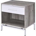Acme Cistus Wooden Accent Table in Weathered Gray Oak and White