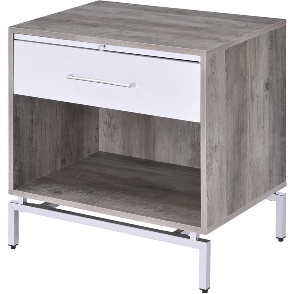 Acme Cistus Wooden Accent Table in Weathered Gray Oak and White
