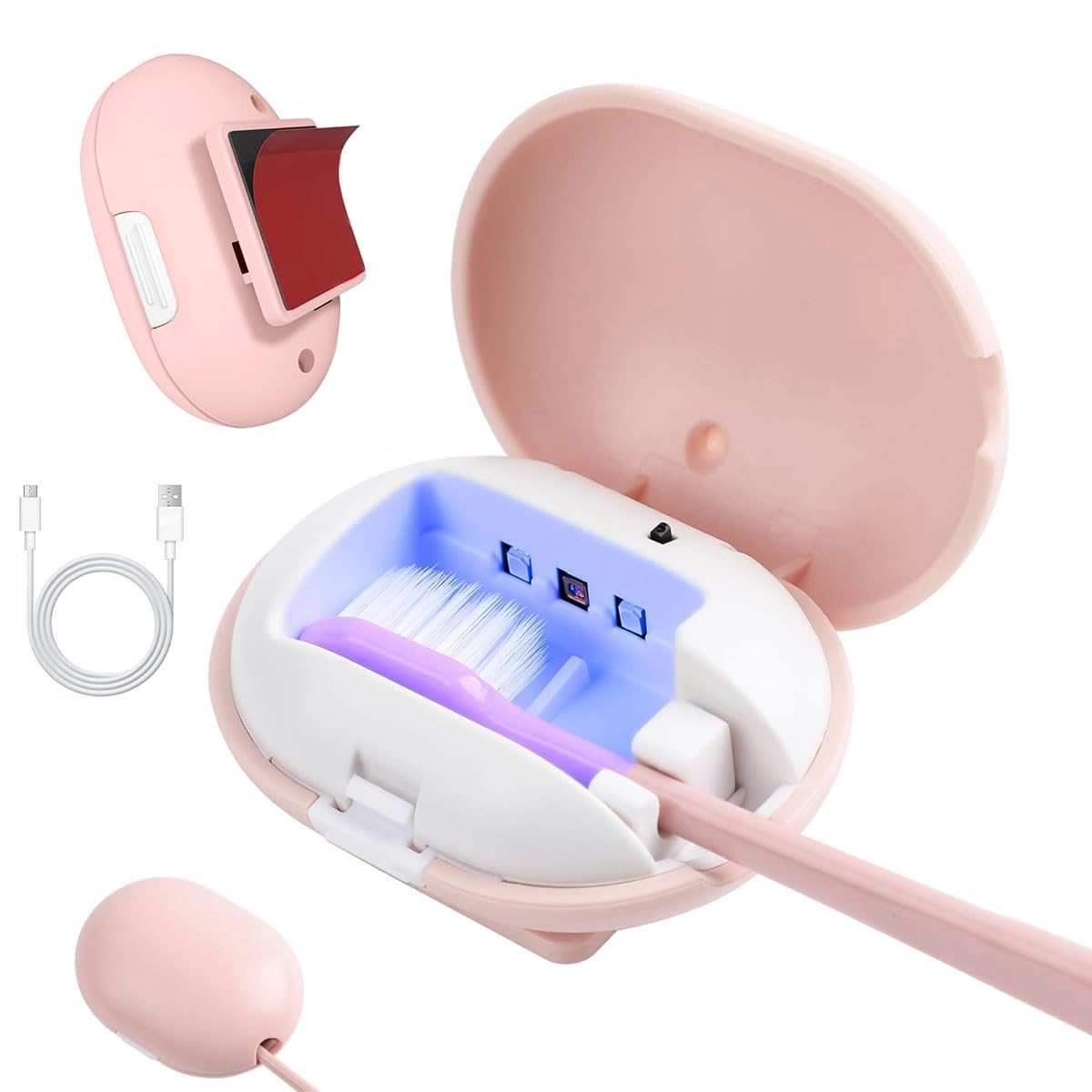 HANNEA UV Toothbrush Sanitizer Holder, USB Rechargeable Adhesive Wall Mount