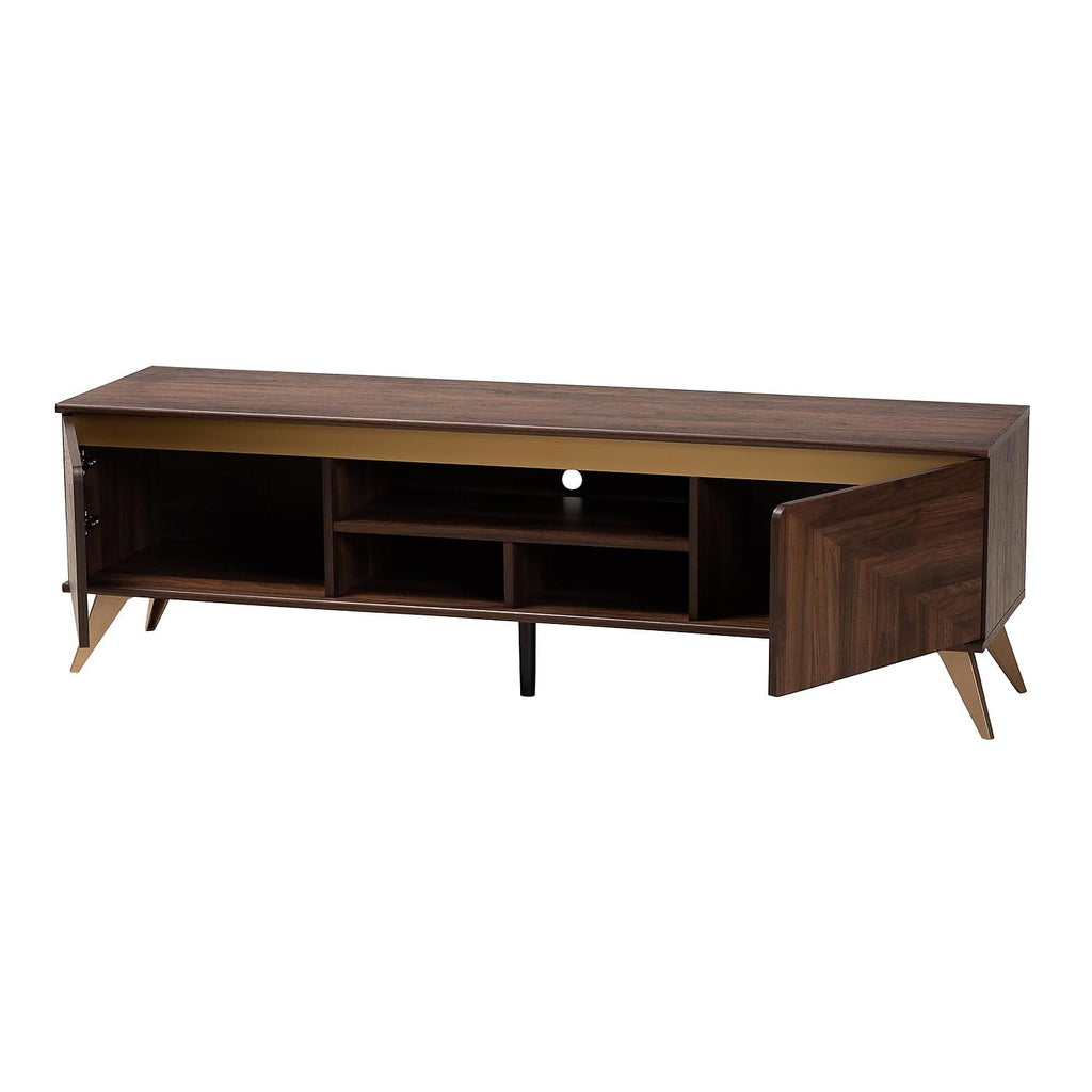 Baxton Studio Graceland Mid-Century Modern Transitional Walnut Brown Finished Wood 2-Door TV Stand