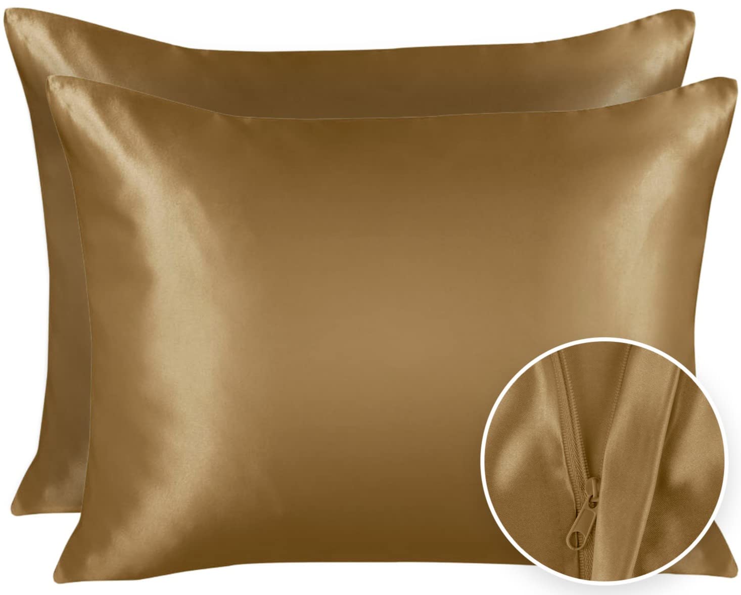 Shopbedding Luxury Satin Pillowcase For Hair - Queen Satin Pillowcase With Zipper, Gold (2 Per Pack) - Blissford