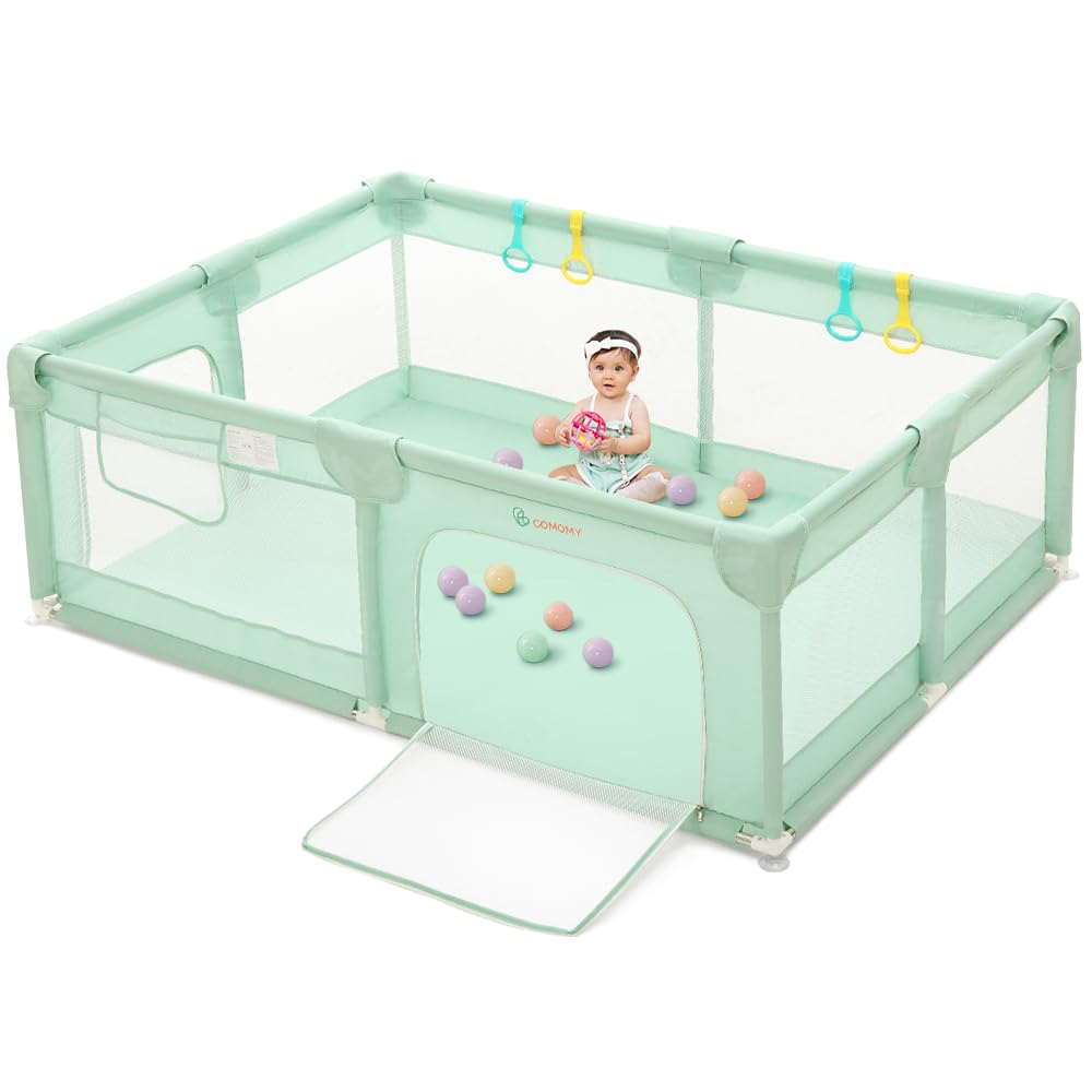 COMOMY Playpens for Babies and Toddlers, 74x50 Playard Extra Large, Safe and Non-Slip Baby Fence, Full Mesh Design, Indoor & Out