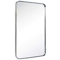 GRACTO 20 x 30 Polished Nickel Rectangle Bathroom Vanity Mirror for Wall Polished Silver Metal Framed Rounded Rectangular Bath