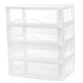 BYCY Plastic Stackable Storage 4 Drawers, White Bathroom Makeup Organizer with Wide Clear Drawers Tabletop Drawer Organizer for 