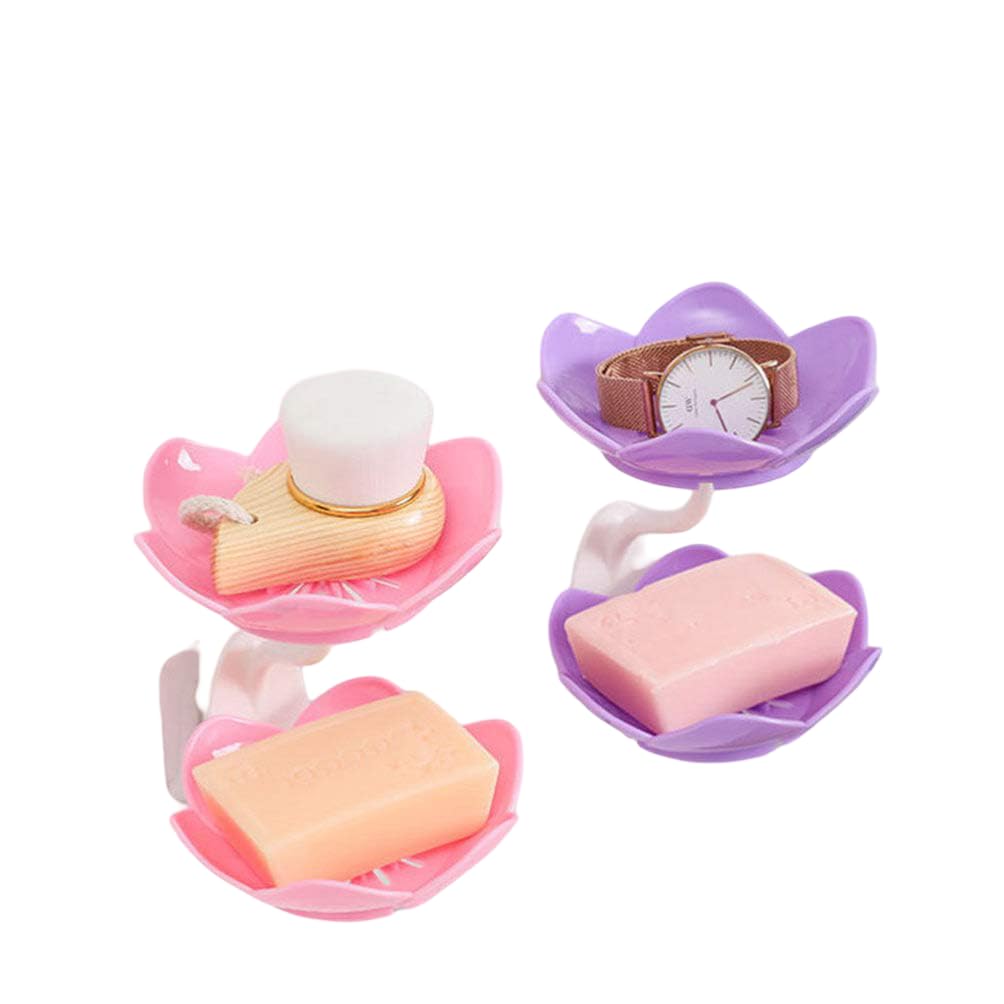 WallMounted Drain Soap Box Double Layer Lotus Flower Shaped Soap Tray  SelfAdhesive Removable Soap Dish with NonSlip Drainag