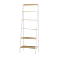 Safco Ec8998Bl Five Tier Free Standing Ladder Shelfbookcase. Home, Bedroom And Office Storage And Décor. White Supports, Natural Wood Shelves