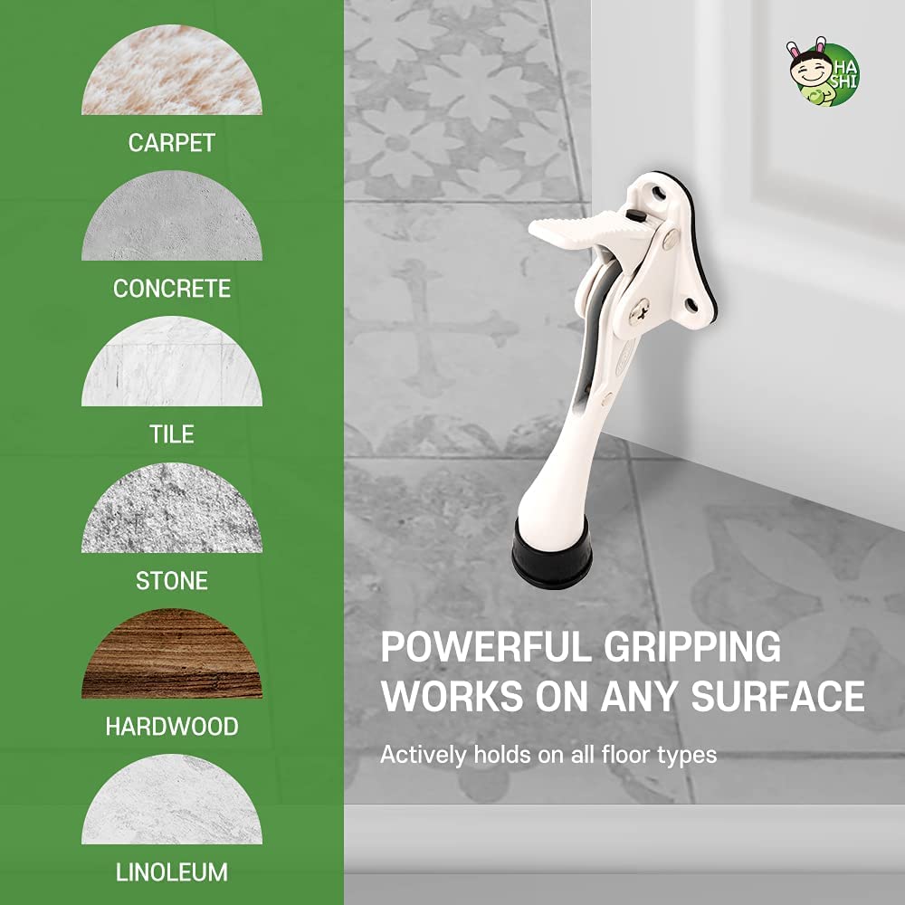 One Touch Kickdown Door Stopper, Door Holder, Heavy Duty Door Stops, Bottom Of Door, Height-Adjustable Rubber Tips By Hashi (Whi