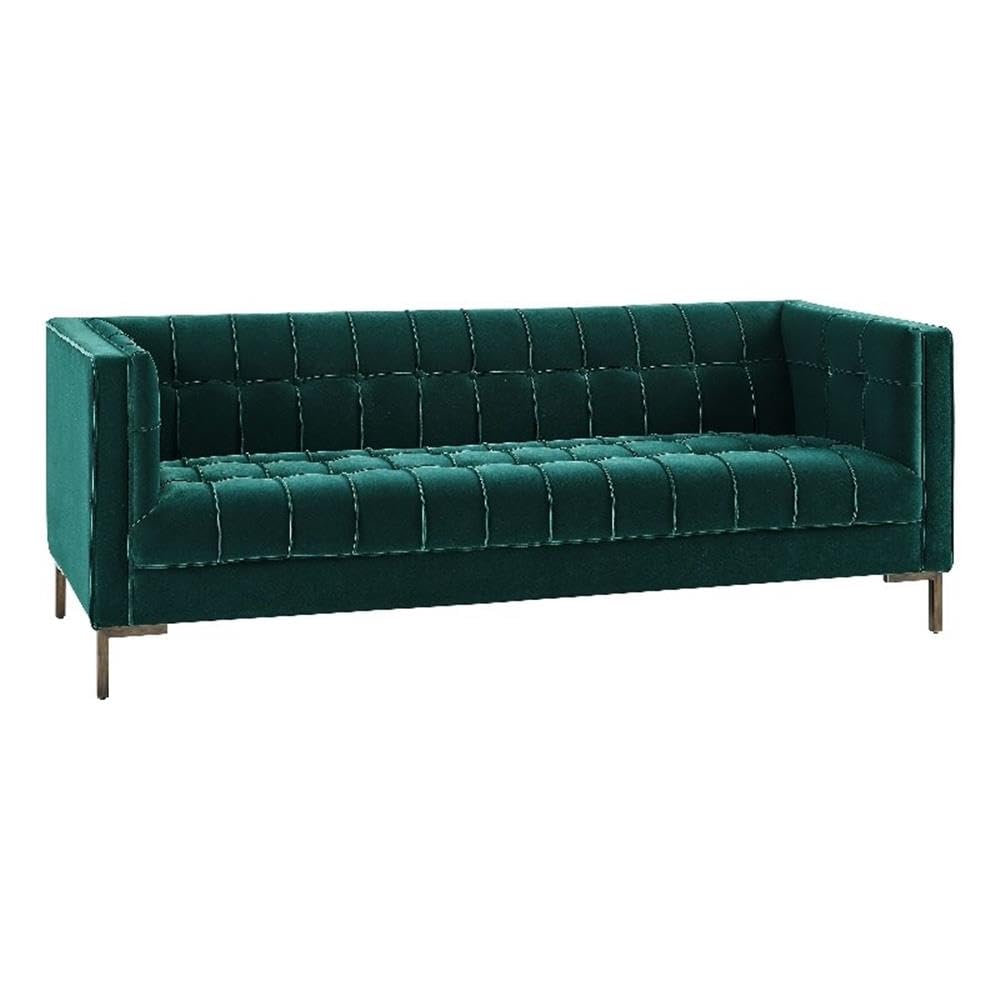 Addison Grace Home Dcor Steve Silver Furniture Isaac Green Velvet Luxe Mid Century Modern Design with Brass Legs and Channel Stitching Sofa