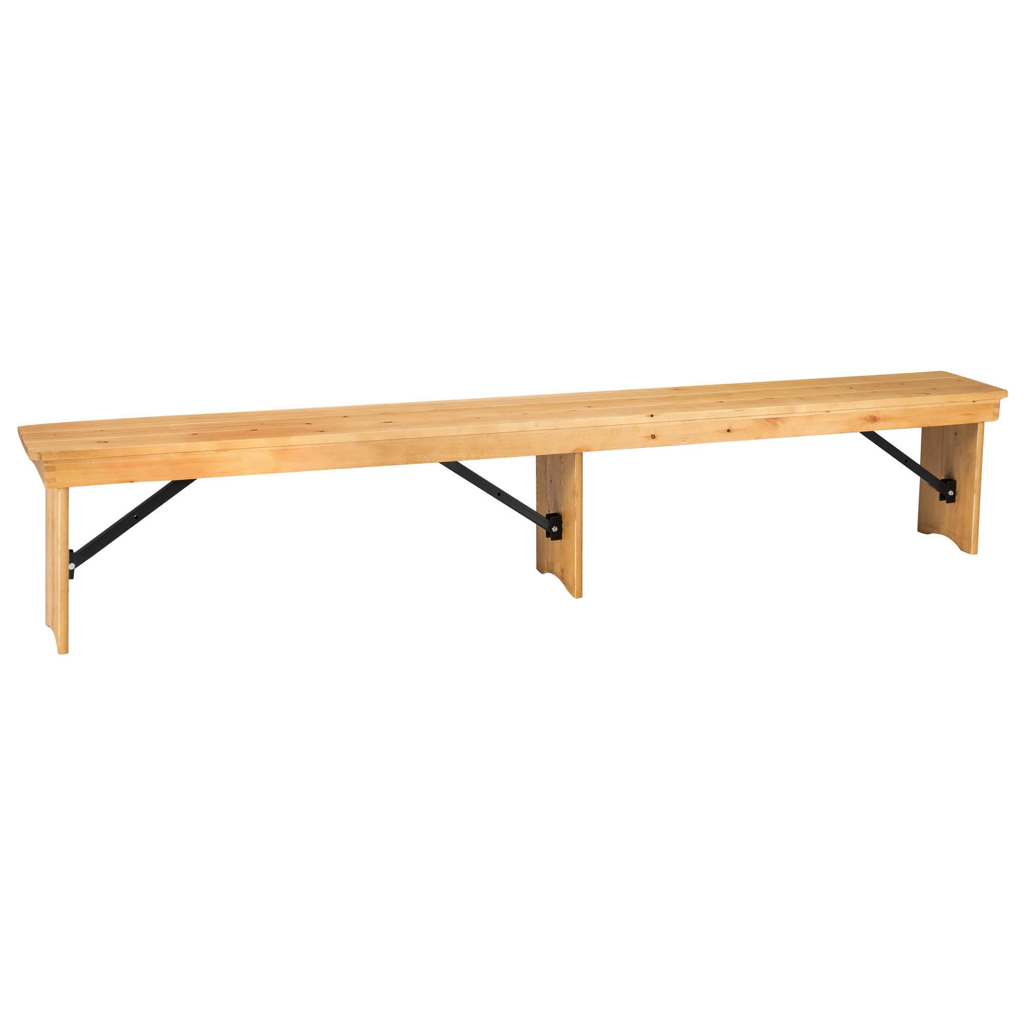 Flash Furniture HERCULES 8 x 12 Solid Pine Folding Farm Bench in Antique Rustic Light Natural