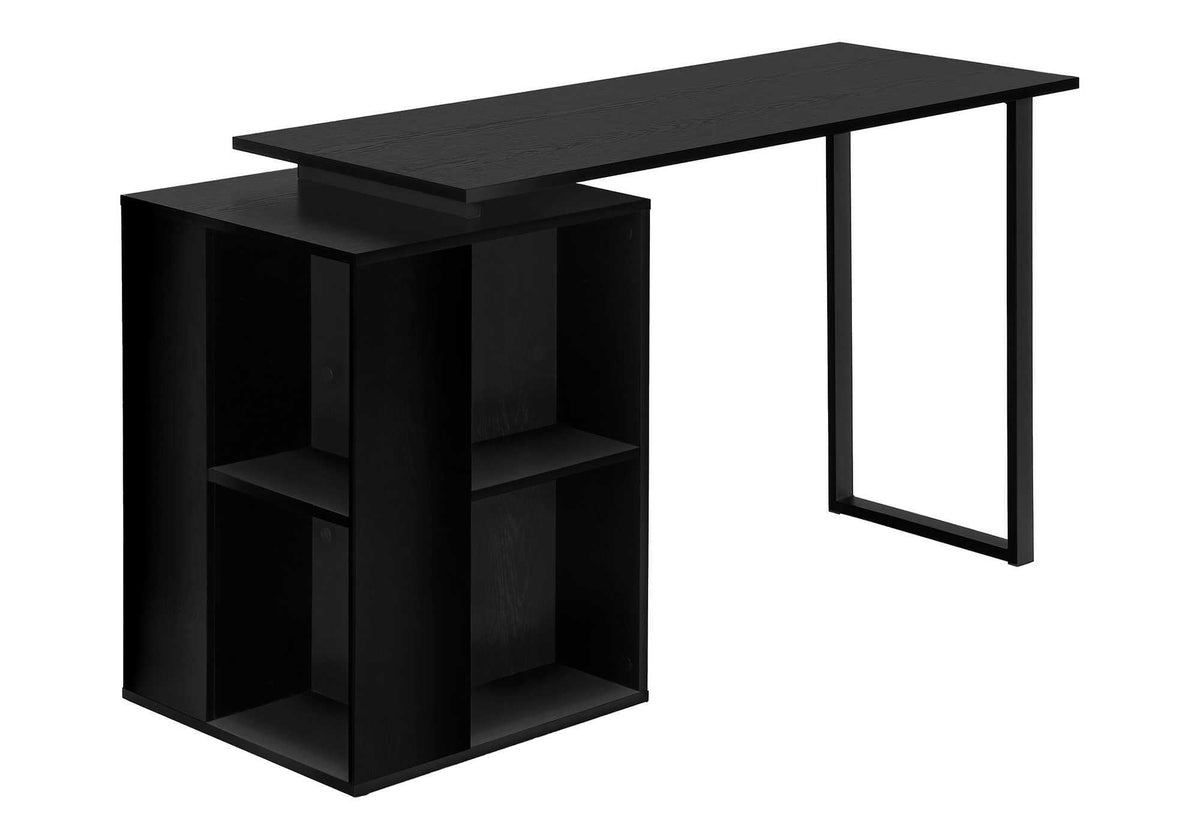 Monarch Specialties 7601 Computer Desk, Home Office, Left, Right Setup, Storage Shelves, Work, Laptop, Metal, Laminate, Black,