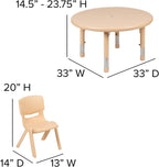 33 Round Natural Plastic Height Adjustable Activity Table Set with 4 Chairs