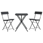 vidaXL 3 Piece Folding Bistro Set - Weather-Resistant Black Poly Rattan, Powder-Coated Steel Frame, Compact and Portable Outdoor Dining Furniture