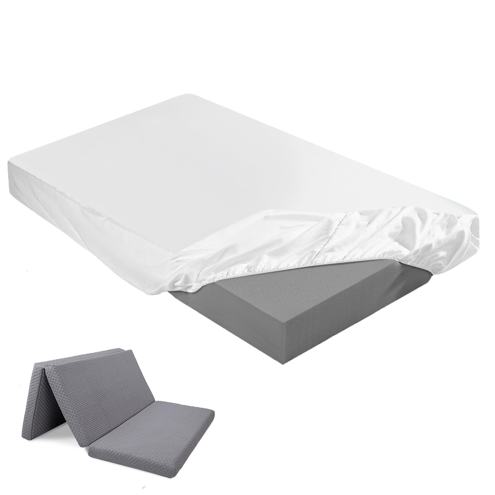 Breling Fitted Sheet (Sheet Only) Compatible With Milliard Trifold Mattress Folding Mattress Fitted Microfiber Sheet For Camp Bunk Rvs Bed(White,1 Pc,Full,4'')