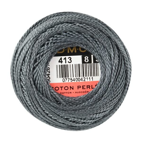 Dmc 116 8-413 Pearl Cotton Thread Balls, Dark Pewter Grey, Size 8