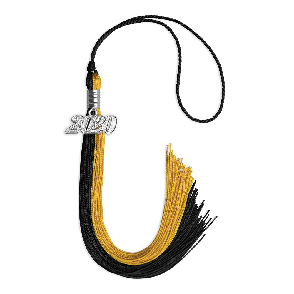 Endea Graduation Double Color Tassel with Silver Date Drop (Black/Bright Gold, 2020)