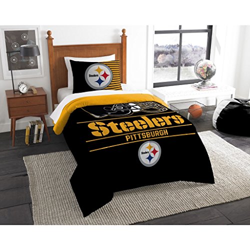 The Northwest Company Nfl Pittsburgh Steelers Unisex ''Draft'' Twin Comforter And Sham Set, Black, Twin , 64''X86'' / 24''X30''