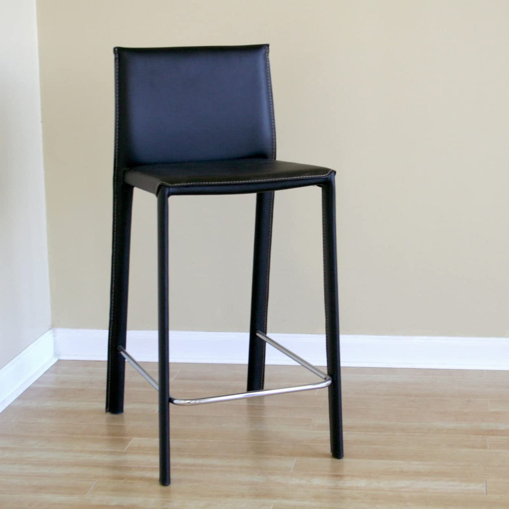 Baxton Studio Elana Leather Counter Stool ALC-1822A-65 - Black, Set of 2