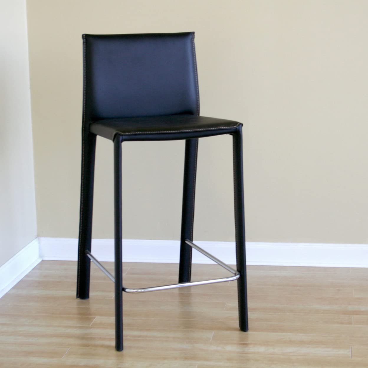 Baxton Studio Elana Leather Counter Stool ALC-1822A-65 - Black, Set of 2
