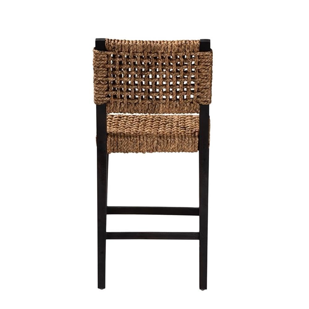 Baxton Studio Alise Modern Bohemian Dark Brown Mahogany Wood And Banana Fiber Counter Stool