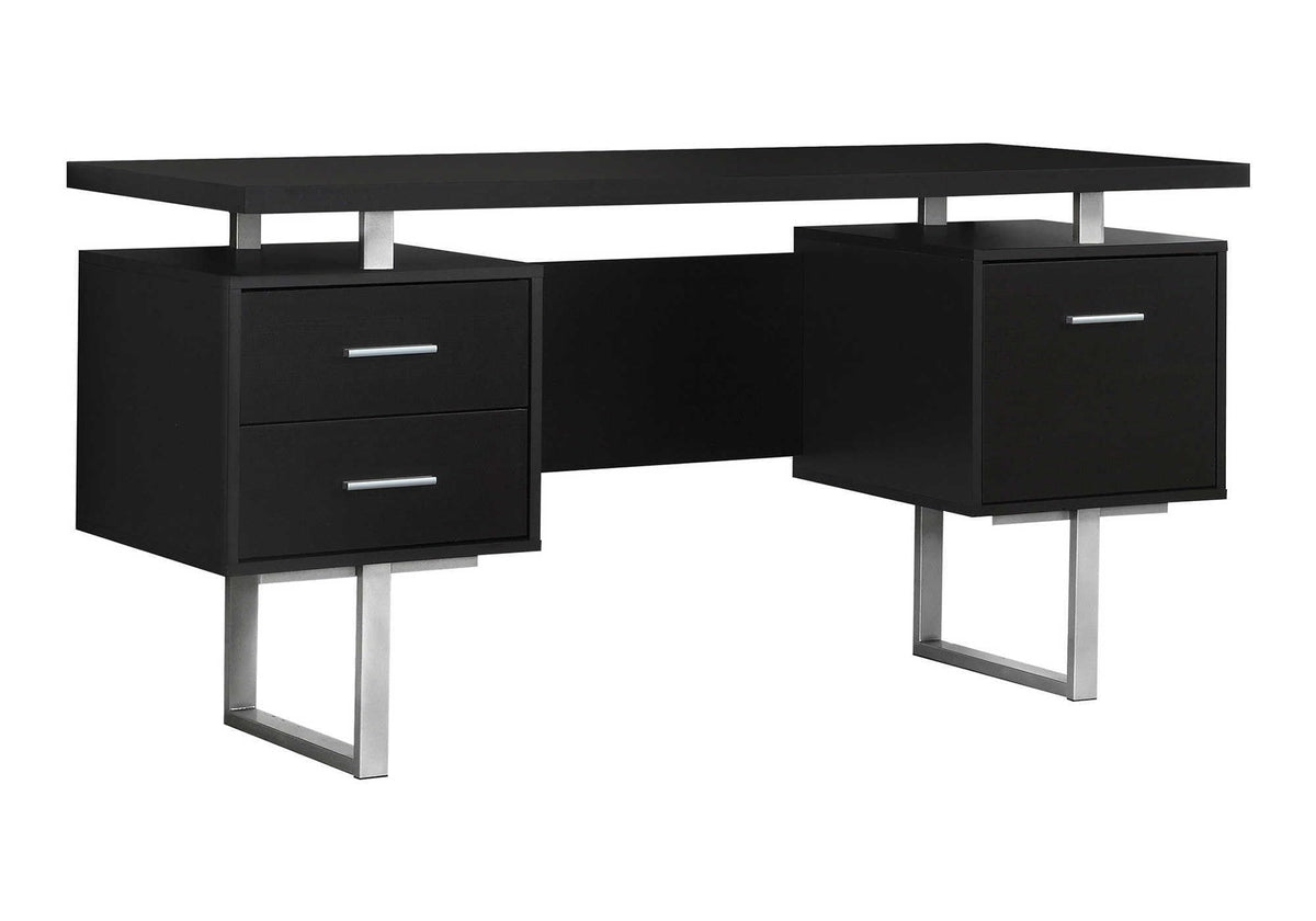 Monarch Specialties Cappuccino Hollow-Core/Silver Metal Office Desk, 60-Inch