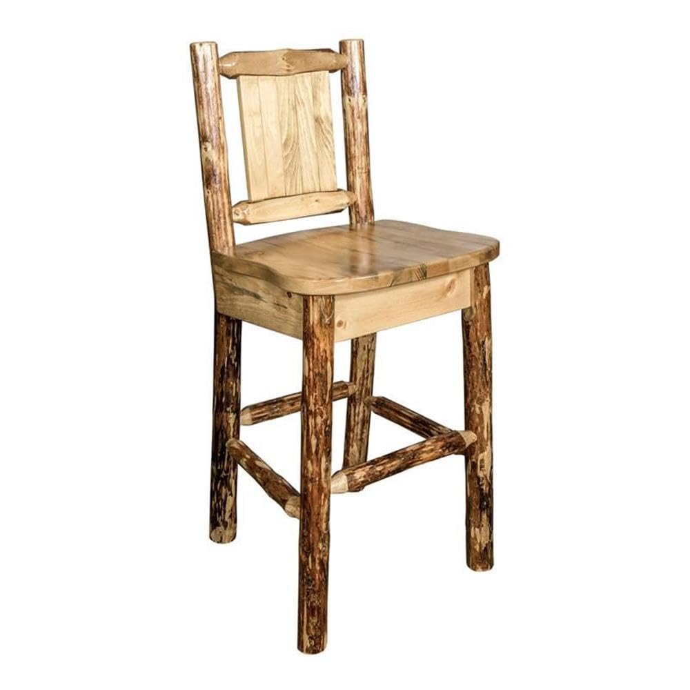 Montana Wooodworks Glacier Country Collection Barstool With Back With Laser Engraved Moose Design