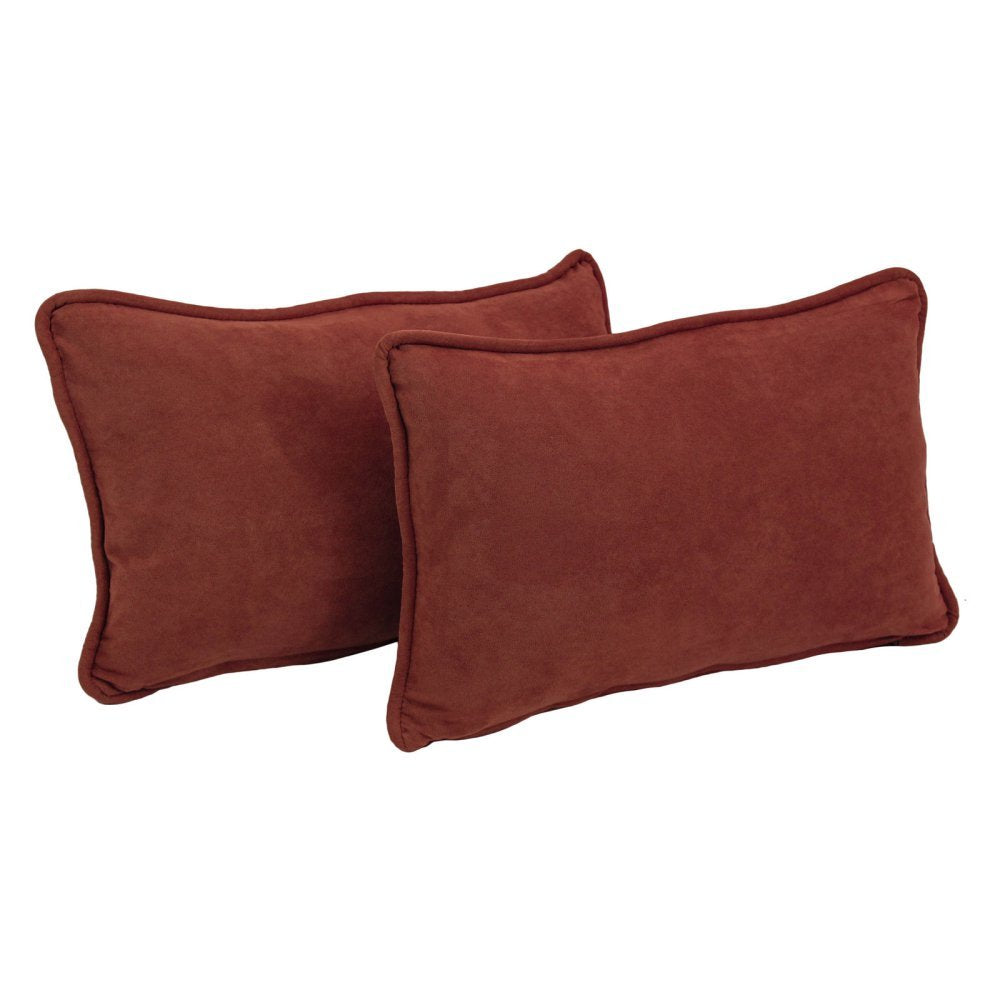 Blazing Needles Corded Solid Microsuede Rectangular Throw Pillows with Inserts (Set of 2), 20" by 12", Red Wine