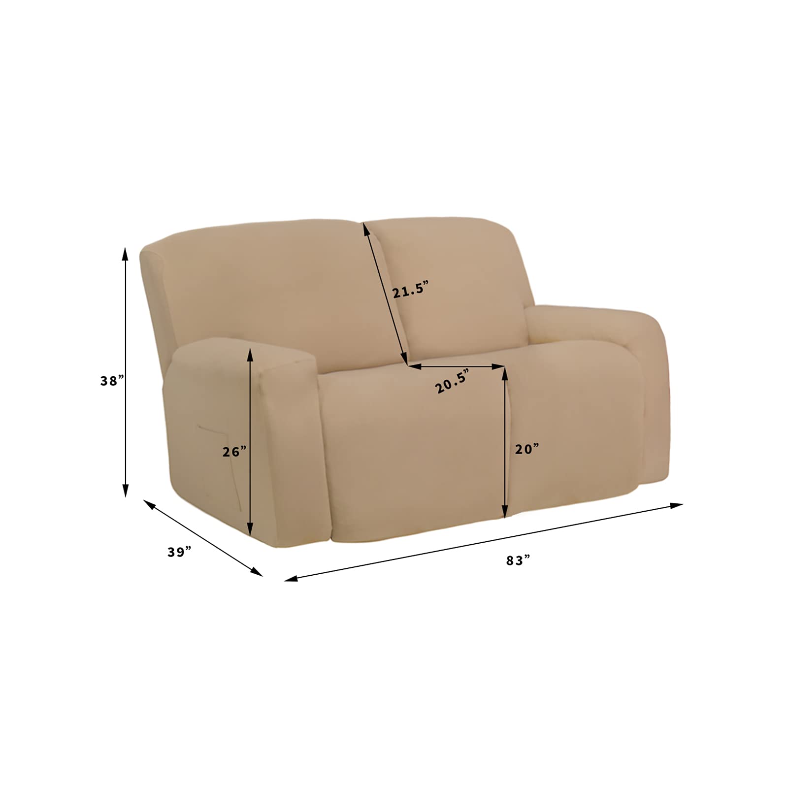 Easy-Going Oversized 6 Pieces Microfiber Stretch Sectional Recliner Loveseat Sofa Slipcover Soft Fitted Fleece 2 Seats Couch Cover Washable Furniture Protector With Elasticity For Kids Pet Tan