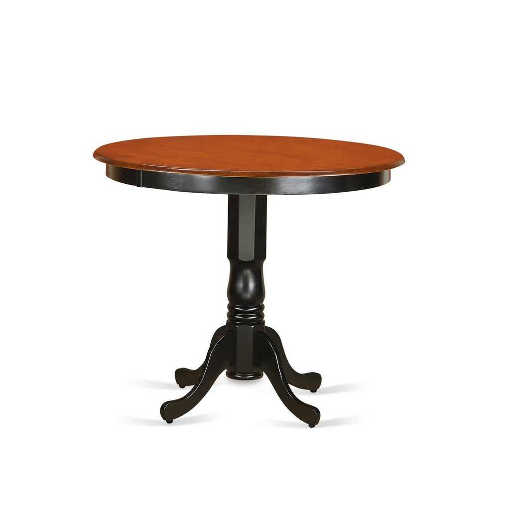 East West Furniture TRKE5-BLK-W 5 Piece Kitchen Counter Height Dining Table Set Includes a Round Dining Room Table and 4 Wooden Seat Chairs, 42x42 Inch, Black & Cherry