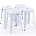 Vogue Furniture Direct 24 Bar Stools White Backless Metal Barstools Indoor-Outdoor Counter Height Stools with Square Seat, Set o