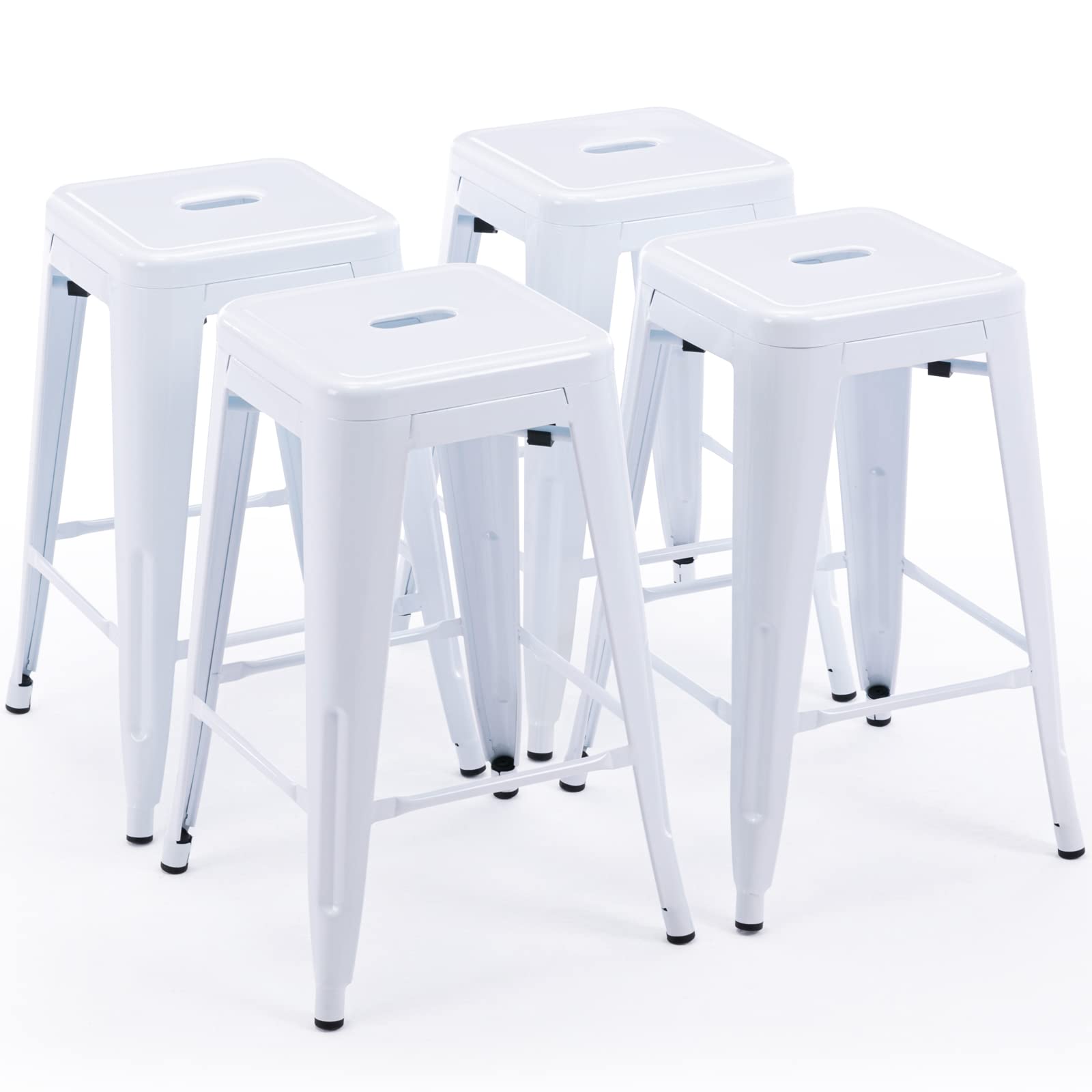 Vogue Furniture Direct 24 Bar Stools White Backless Metal Barstools Indoor-Outdoor Counter Height Stools with Square Seat, Set o